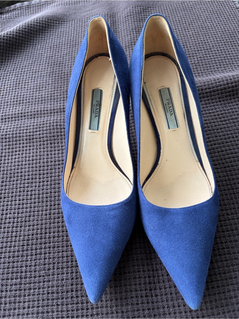 Prada Blue Suede Pointed-Toe Pumps 7.5